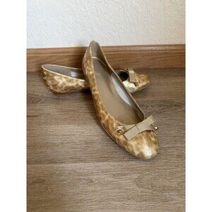 Stuart Weitzman Gold Animal Print Crystal Bow Ballet Flats Balletcore 7.5 Leathe